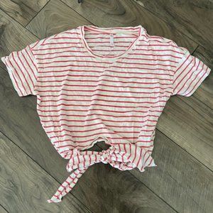 Striped Crop Top T-shirt with Tie Waist